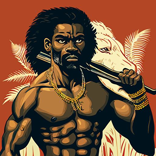 a black skinned prehistoric man with its toothsaber tiger, vector style