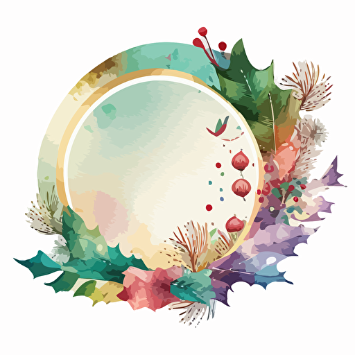 Christmas round place frame vector, Illustration, watercolor, sticker art, white background, pastel colors