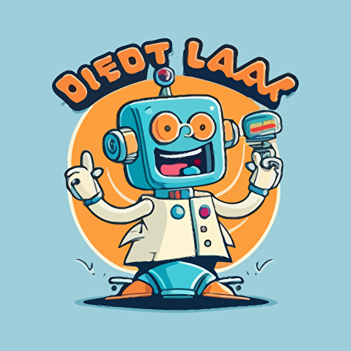 generate a modern corporate logo featuring a fun and friendly cartoon robot assistant for doctors, in the style of the show the jetson's, vector logo, simple clean logo, simple, 2d