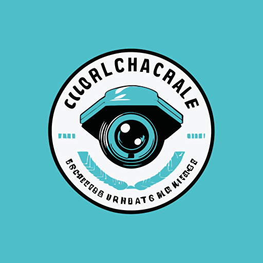 surveillance camera company logo, turquoise, made by a Professional logo designer in illustrator, white background, centered, Vectorial illustration