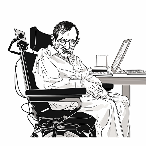 A man with ALS in a wheelchair like stephen hawking, simple vector art
