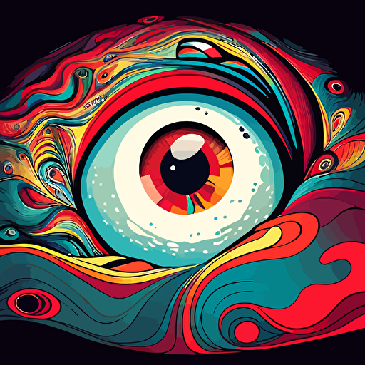 giant eyeball in space composed of color swirls by moebius, comic book style, 2d vector art, flat colors