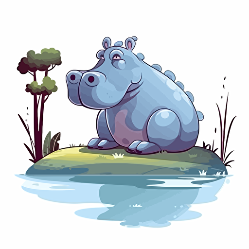 hippo, lake, detailed, cartoon style, 2d clipart vector, creative and imaginative, hd, white background