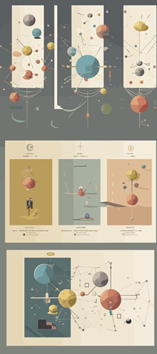 simple vector quantum diagram, standard model, leptons, quarks, superposition, uncertainty principle, particle heirarchy, style of chris ware and acme novelty library,