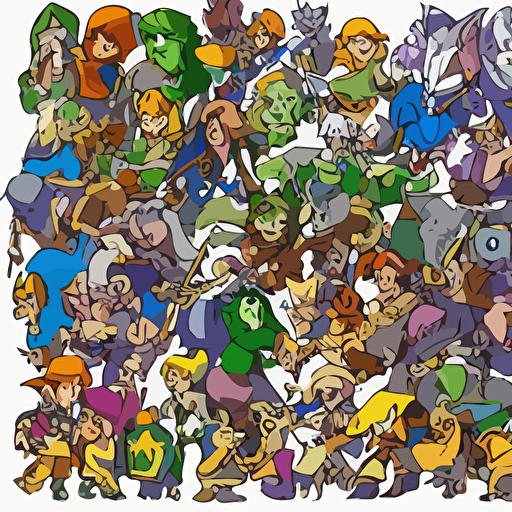 game zelda 2 d game white background disney animation color palette smooth vector lines solid colors flat 2 d design 2 d sprites 8 k close