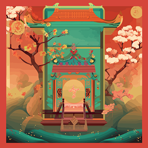 Design a learning panel with textured edges, Chinese style, rich details, designed for 6 year olds, high saturated colors, detailed, flat style, vector, animation