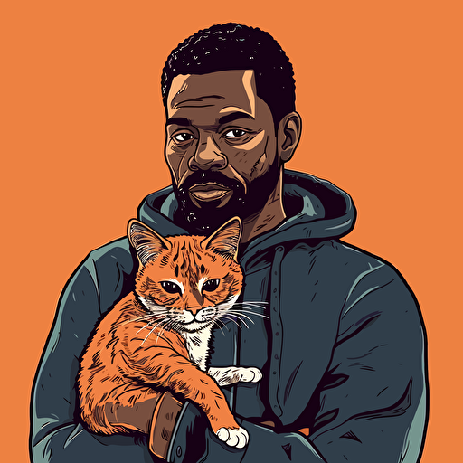 vector art style, 35 year old black man, holding a cat, in the style of Micheal Parks