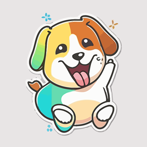 sticker, Happy colorful dog, kawaii, contour, vector, white background