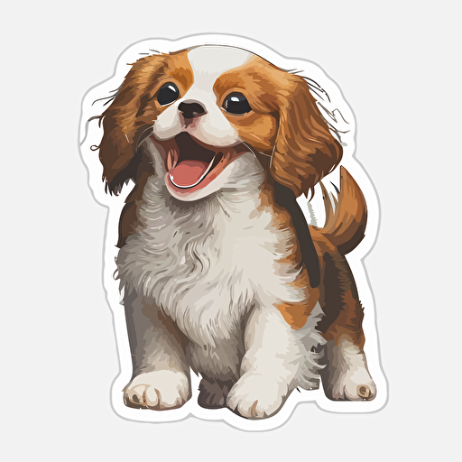 happy blenheim cavalier puppy vector art sticker