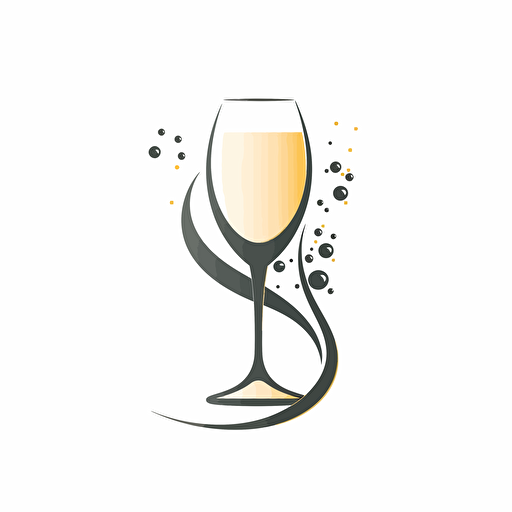 sparkling wine glass, bubbles, logo, simple, vector white background, modern