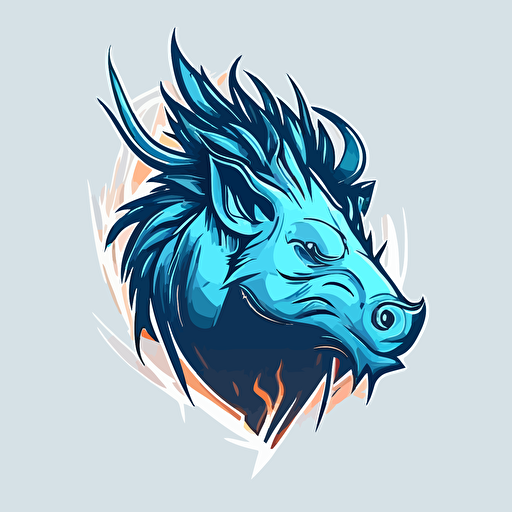 warthog, confident, focused, blue flame, vector logo, vector art, emblem, simple, cartoon, 2d