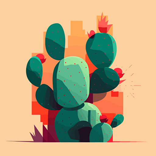 vector art, a single cactus illustration, simple shapes, minimalist, printmaking, vibrant colors, flat background that is one color