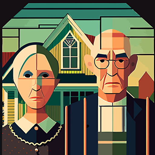 2d illustration vector abstract geometric recreation of Grant Wood's American Gothic