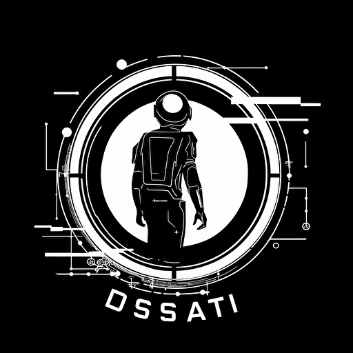 A DJ logo with text "Lost Signal", black white color, vector, sci fi style