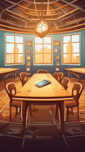 futuristic classroom with african art and vector teletransport over the table