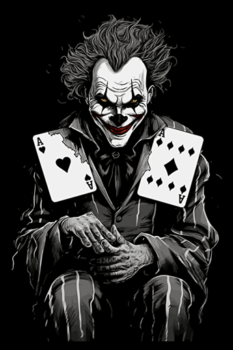 joker playing card, whole body, black and white, logo, simple vector