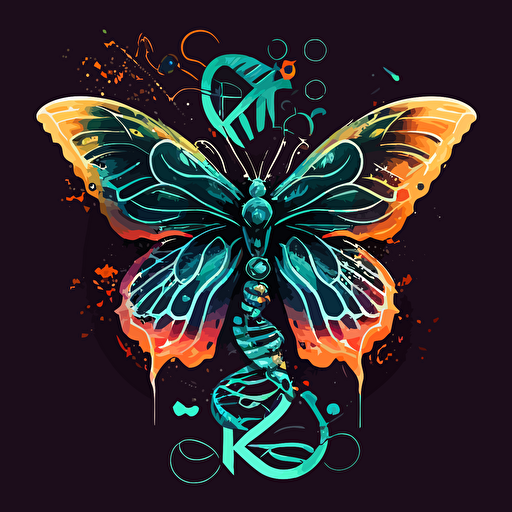 vector art mascot of a bird or butterfly with RNA strands incorporated into the design