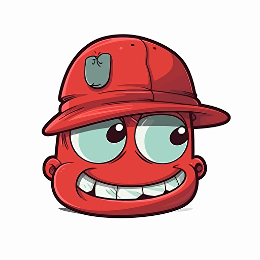 vector image of a wojak charcter on red cap with sad eyes and smiling mouth on white background