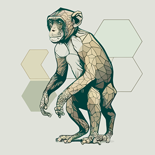 hexagon lineart, monkey, vector art, one color,