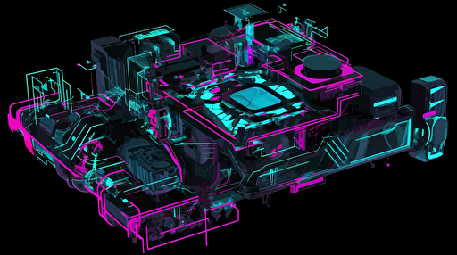 a conceptual design of what AI looks like, high detail, use white background, vectorized, wireframe, futuristic, vibrant colors, use blacks, pinks and cyan