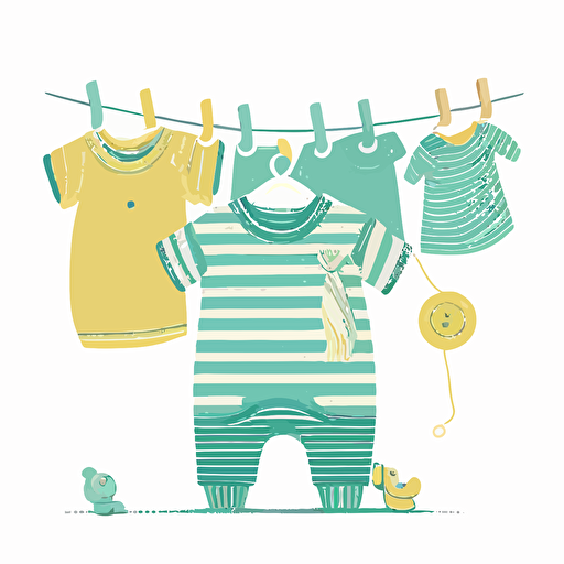 Baby Unisex Clothes Line vector, Clothes Hanging to Dry for Baby
