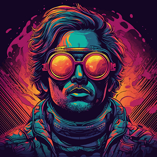 apocolyptic cyberpunk man vector style, psychadelic, 1970's era, vector style