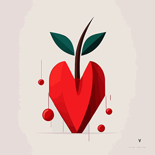 Nuanced, retro, Ivan Chermayeff-inspired, minimalistic vector logo, sleek modern cherry icon, dynamic angle, abstract thought, subtle indirectness, simplicity, "Basics Logos" by Index Books. v 5