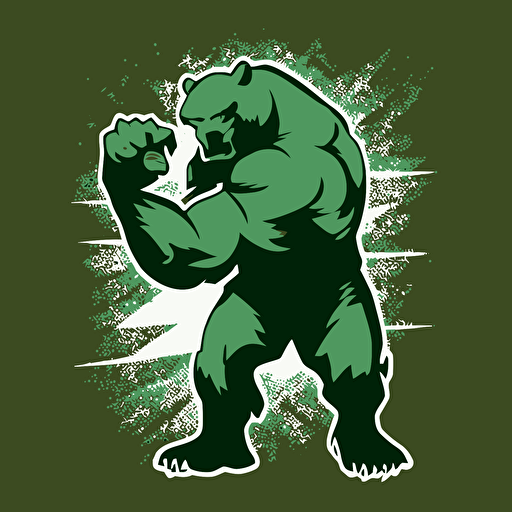 aggressive green grizzly, vector, logo, facing me, with its clawed paw up