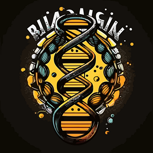 a logo using dna helix running. through the bottom of a hanger, comic style, vector