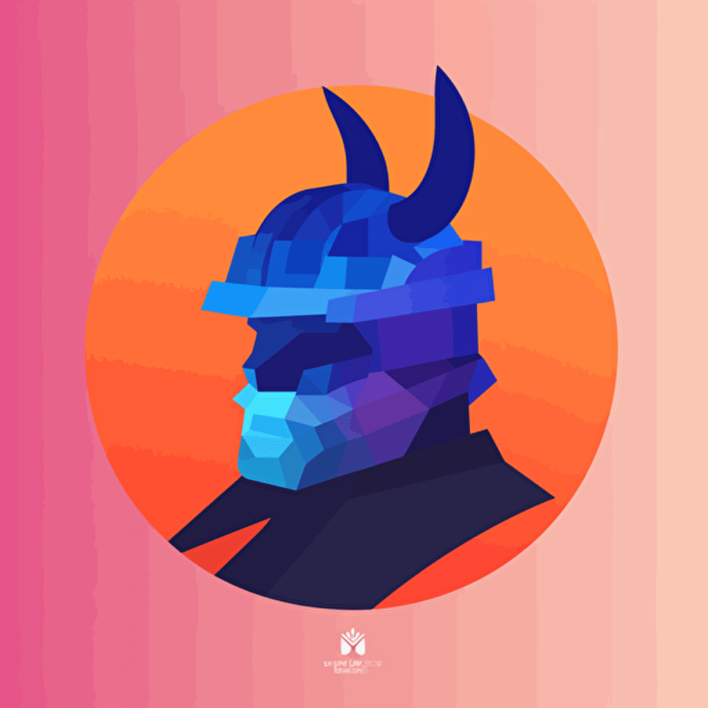 flat vector logo of samurai, blue purple orange gradient, simple minimal, by Ivan Chermayeff