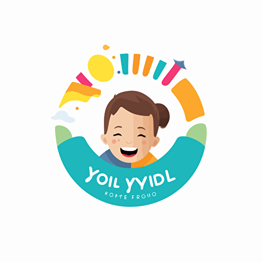 concept for logo of kids event company, joyful, vivid colors, text in the center, white background, vector, flat design, organic shape