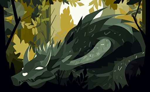 a dragon sleeping in the forest, fantasy, abstract, minimalist, vectorial