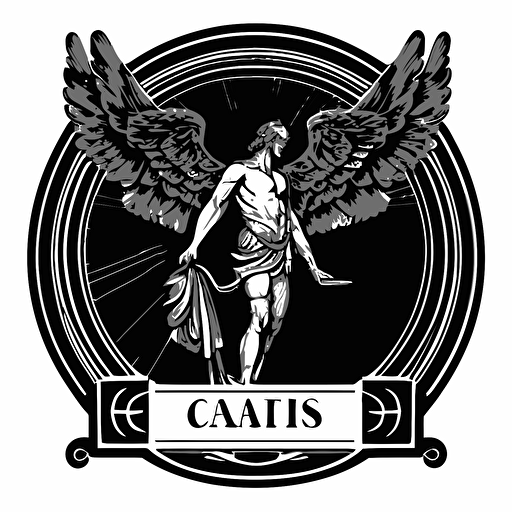 Retro, pictoral iconic logo of icarus black vector on white background