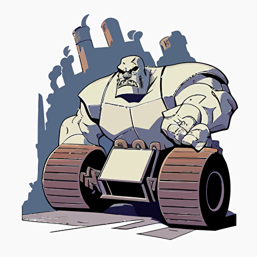 golem driving throu the bad part of the city, vector logo, vector art, emblem, simple cartoon, 2d, no text, white background