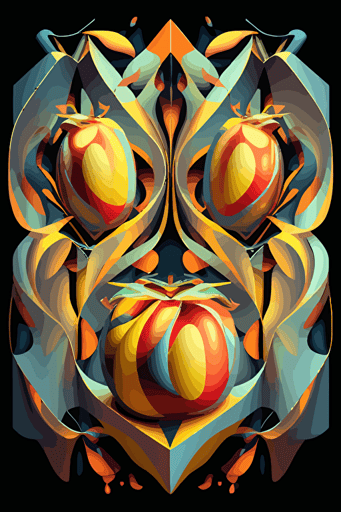 mango inferno, symmetry, symmetrical, Neo-Cubism, layered overlapping geometry, geometric fauvism, layered geometric vector art, maximalism; V-Ray, angular oil painting