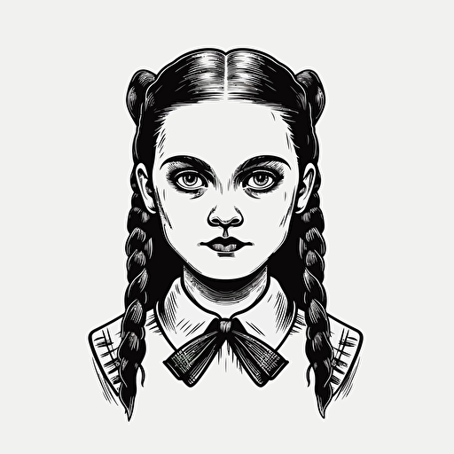 Wednesday Addams pigtails vector logo, black and white, high quality