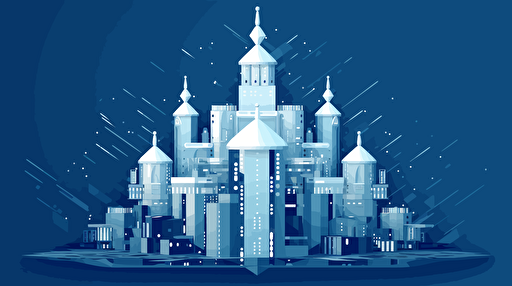Stunning vector art, castle made of computer hard drives, minimalism, blue and white