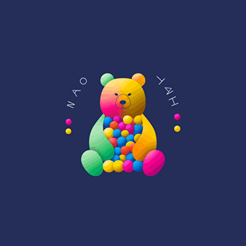 minimalist logo design of a futuristic bear surrounded by candies, vector art