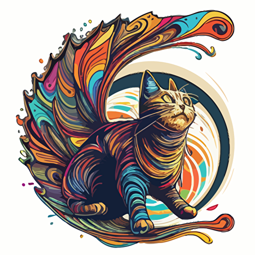 a lovely cat, Sticker, Excited, Bright Colors, kinetic art style, Contour, Vector, White Background, Detailed