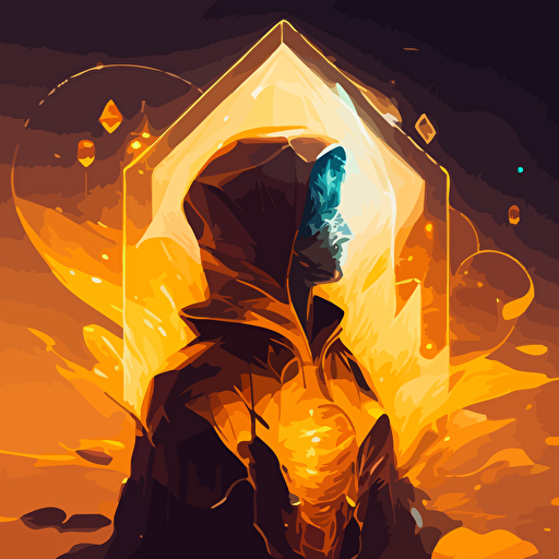 a golden microchip. empathic in energetic atmosphere. volumetric lighting, vector art, inspired by Cyril Rolando, nuclear art, painted by andreas rocha, concept art design illustration