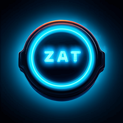 2d game button with text on it, glowing, vector style, very cool