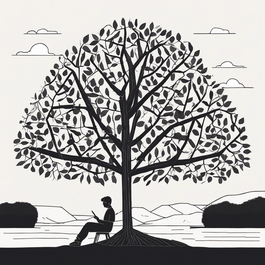 a person sitting under a tree, illustration in the style of Matt Blease, illustration, flat, simple, vector