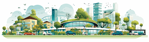 a modern city landscape, with house and gardens , vector on white background