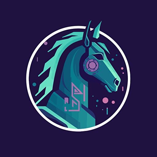 flat vector simple logo of a cyberpunk horse with circuts, blocky, centered, only solid colours