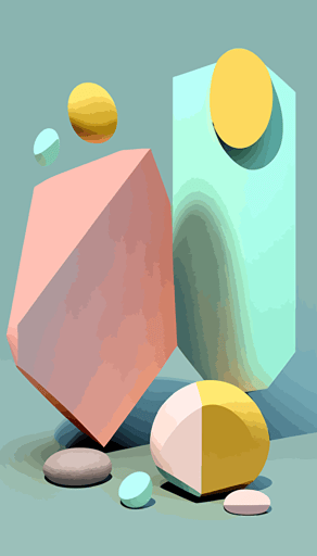 vector shapes, pastel colors, 3 blob shapes, pink, blue, ocre,
