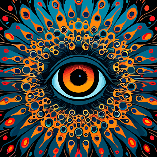 cosmic mandala made of eyes by Kazumasa Nagai , flat colors, 2d vector art, comic book style