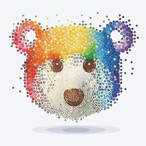 Gay Pride pixar bear head illustration made out of connected dots, vector art, ink, white background
