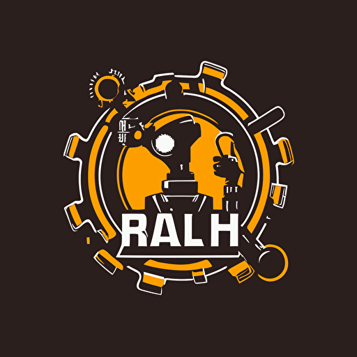 a brand logo of a robot with a magnifying glass over it, simple, vector