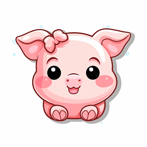 Kawaii cute piggy sticker vector art, white background