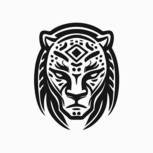 simple minimal vector logo of a Mayan jaguar face black and white